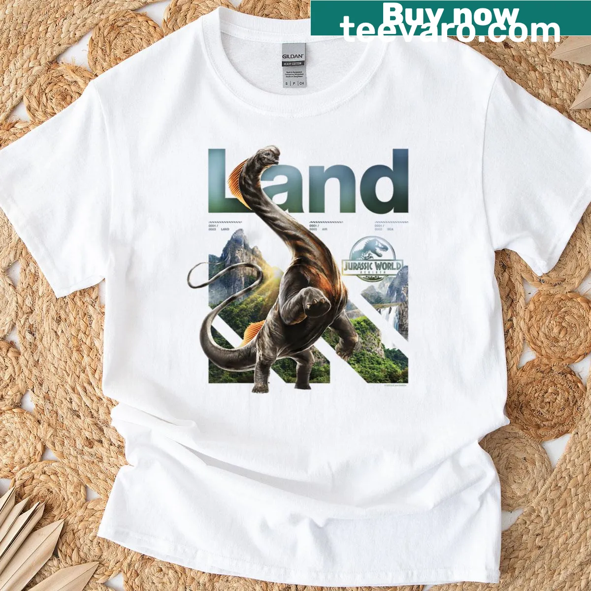 Illustrated Titanosaurus dinosaur design on a T-shirt — on a men's t-shirt