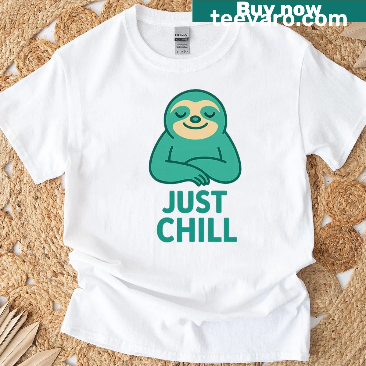 Funny sloth cartoon t-shirt with relaxed vibes design — on a men's t-shirt