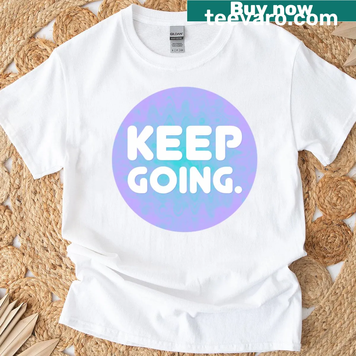 Motivational wave graphic with 'Keep Going' text on T-shirt — on a men's t-shirt