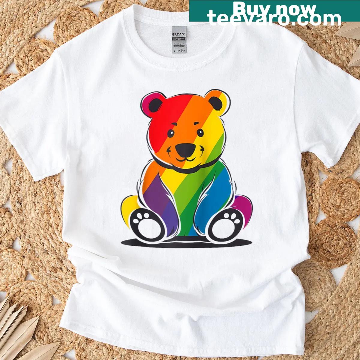 Bear graphic Raglan baseball tee with rainbow flag for Gay Pride — on a men's t-shirt