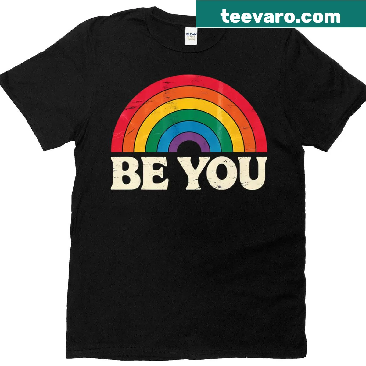 Inspirational 'Be You' text on a premium LGBTQ+ T-shirt — on a men's t-shirt