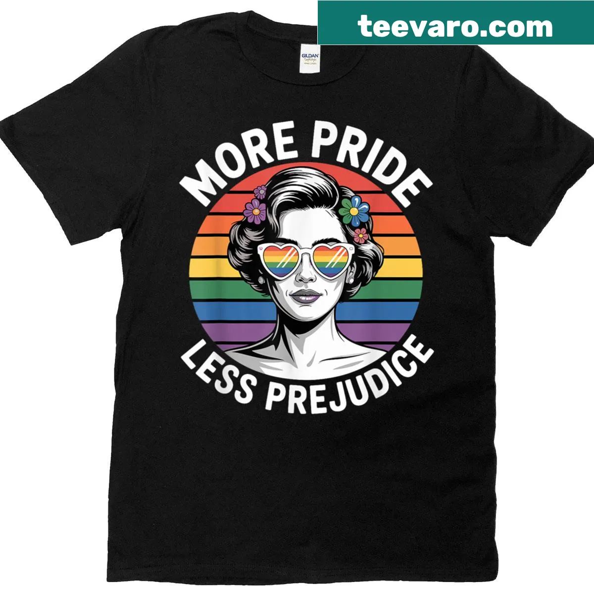 T-shirt with the message 'More Pride Less Prejudice' for LGBTQ+ allies — on a men's t-shirt