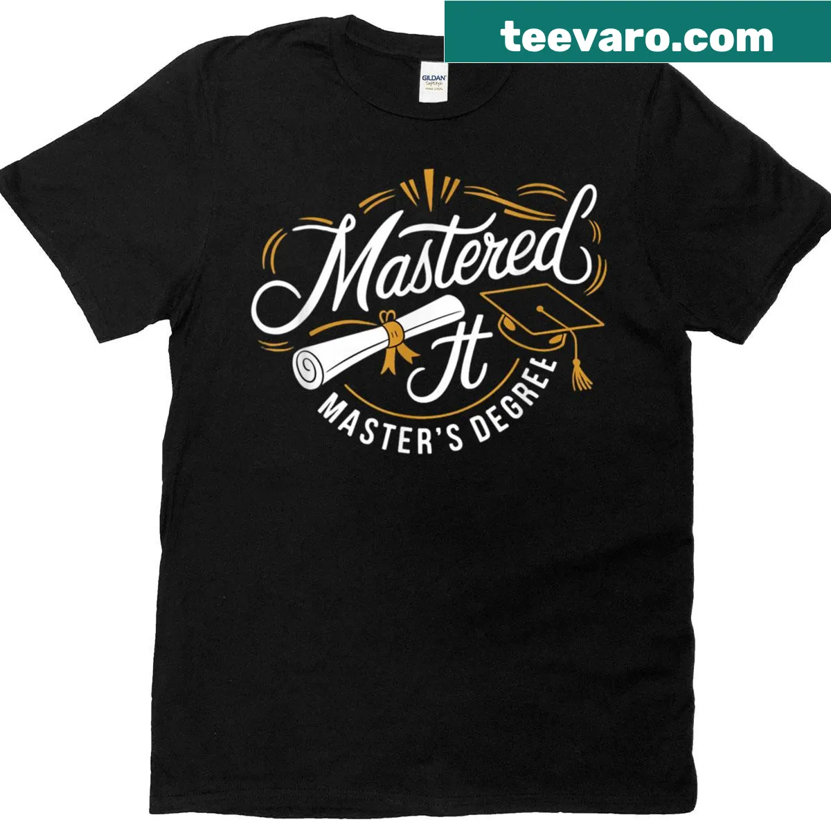 T-shirt with 'Mastered It' text, celebrating a Master's degree achievement. — on a men's t-shirt