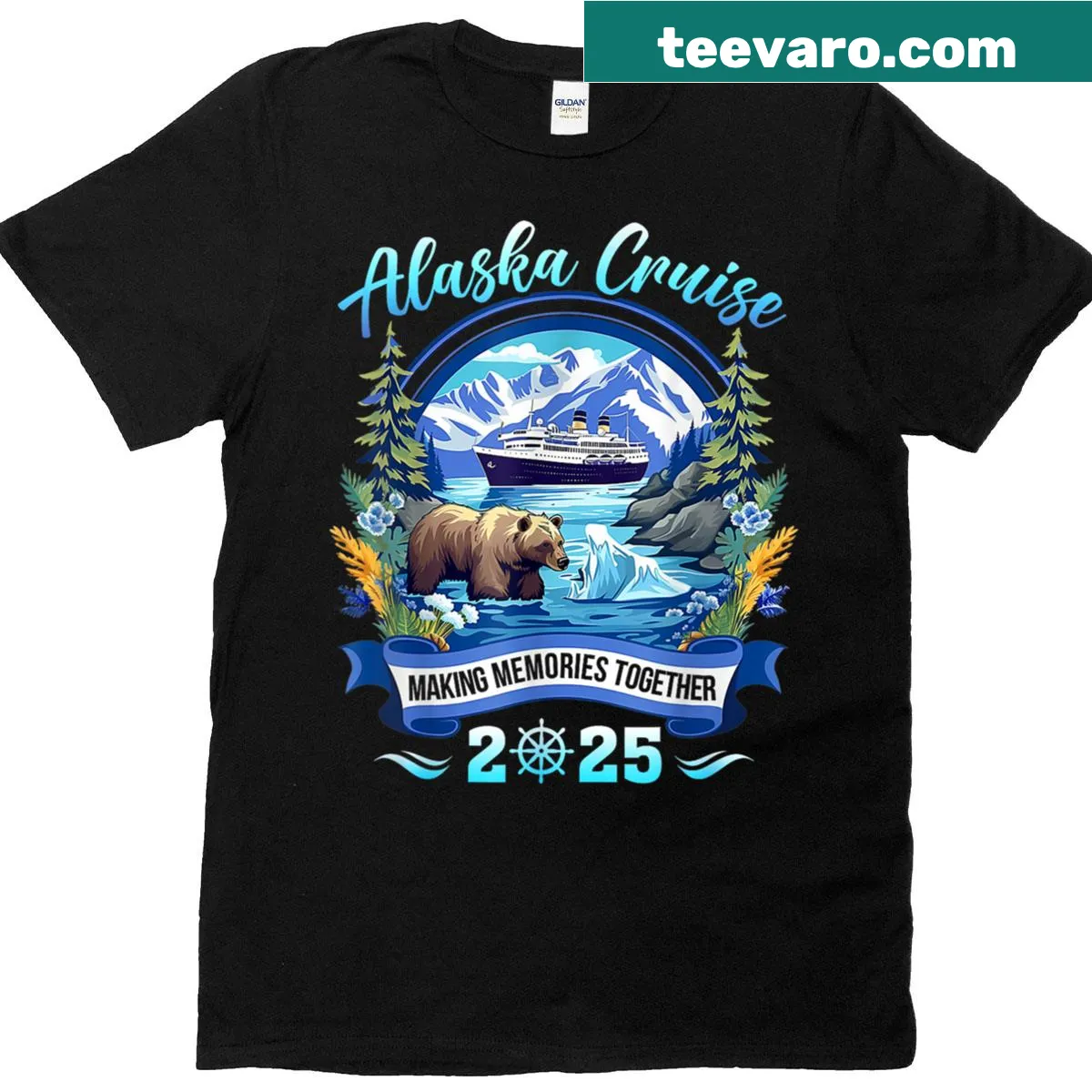 Illustration of Alaska cruise design on family matching T-shirt — on a men's t-shirt