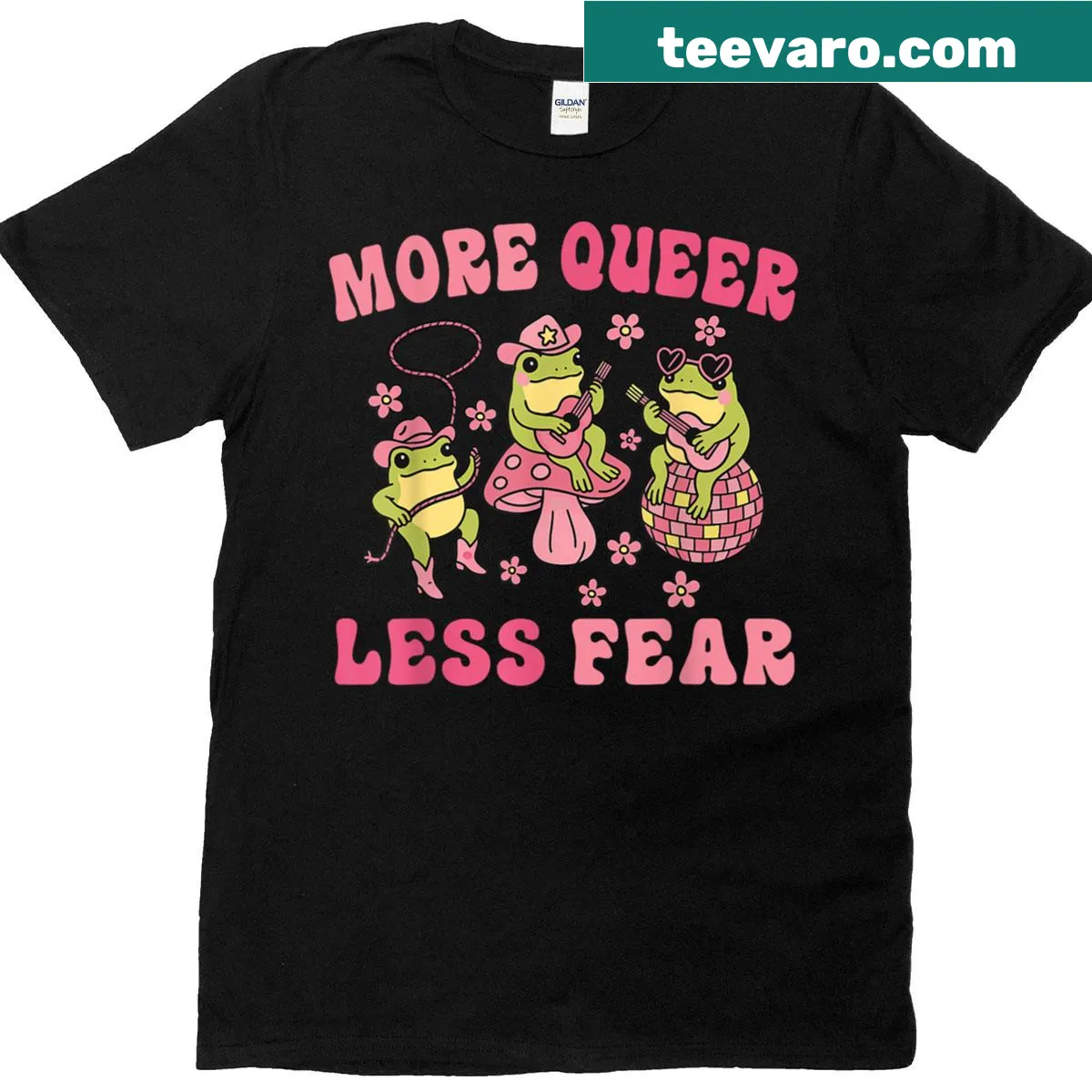 LGBTQ pride t-shirt featuring a frog design and empowering text — on a men's t-shirt