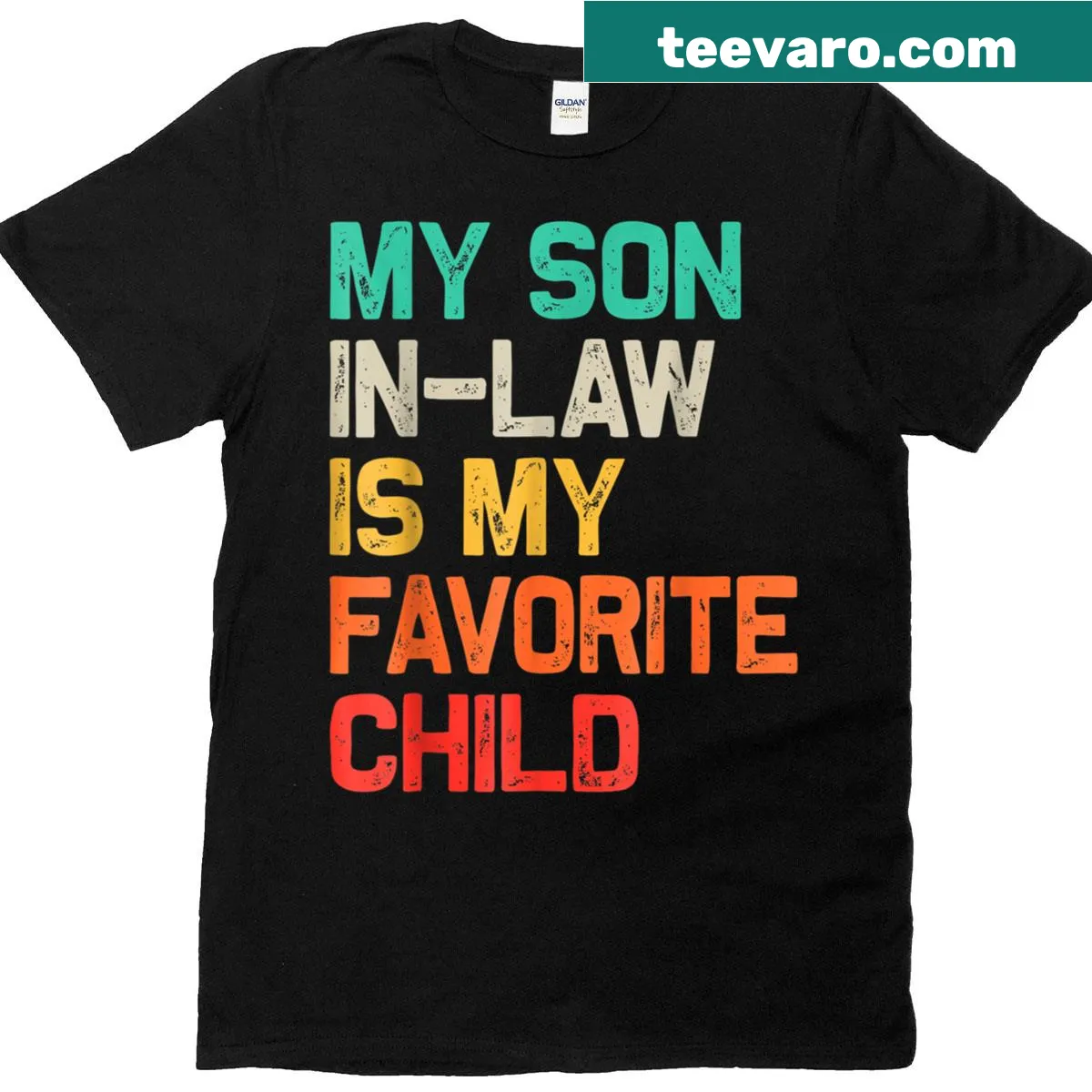 Funny Father's Day T-shirt with humorous 'My Son In Law Is My Favorite Child' text — on a men's t-shirt