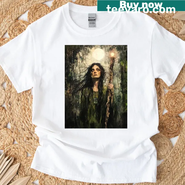 Enchanted moonlit forest witch illustration T-shirt