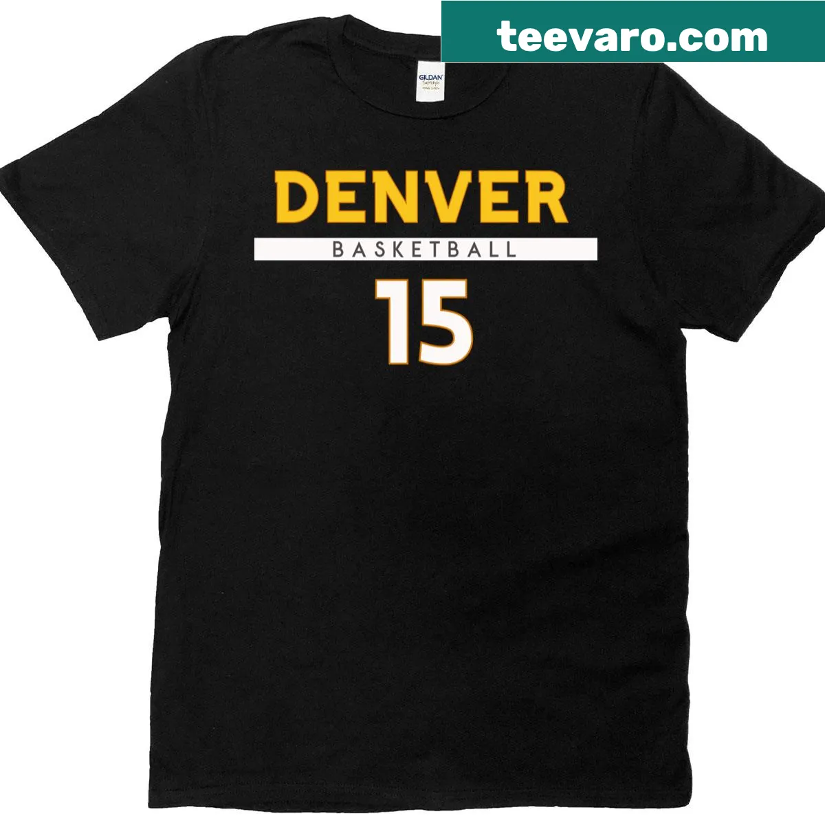 T-shirt featuring Nikola Jokic's number 15 for Nuggets fans — on a men's t-shirt