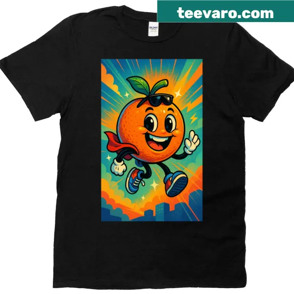 Oversized T-shirt featuring a cute orange character design.