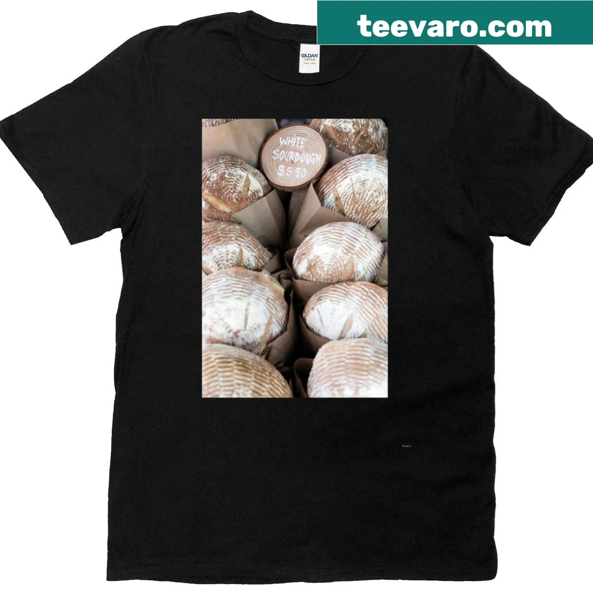 Oversized T-shirt featuring a graphic of fresh baked sourdough bread. — on a men's t-shirt