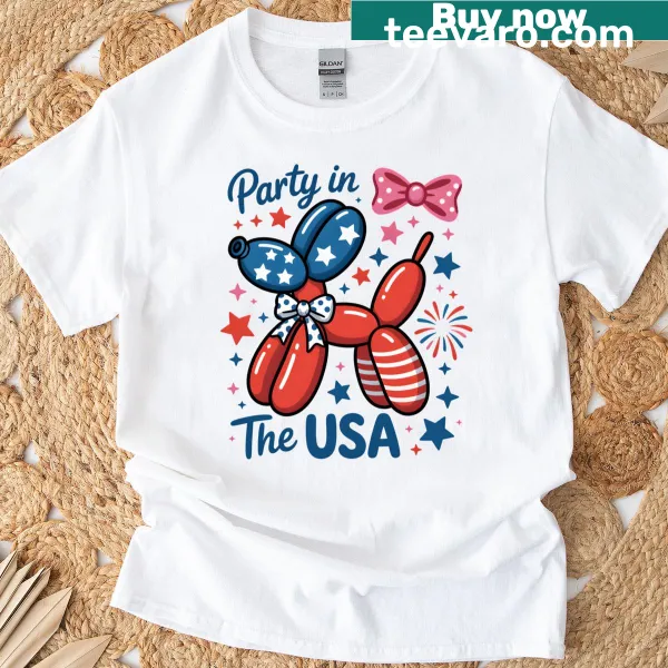 T-shirt featuring a patriotic cartoon balloon dog design