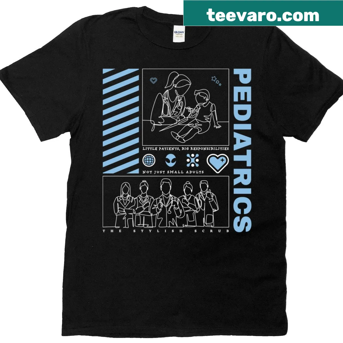 Pediatrics doctor and nurse themed streetwear T-shirt — on a men's t-shirt