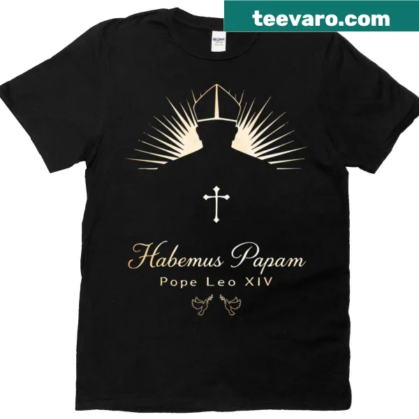 Silhouette of Pope Leo XIV with 'Habemus Papam' text