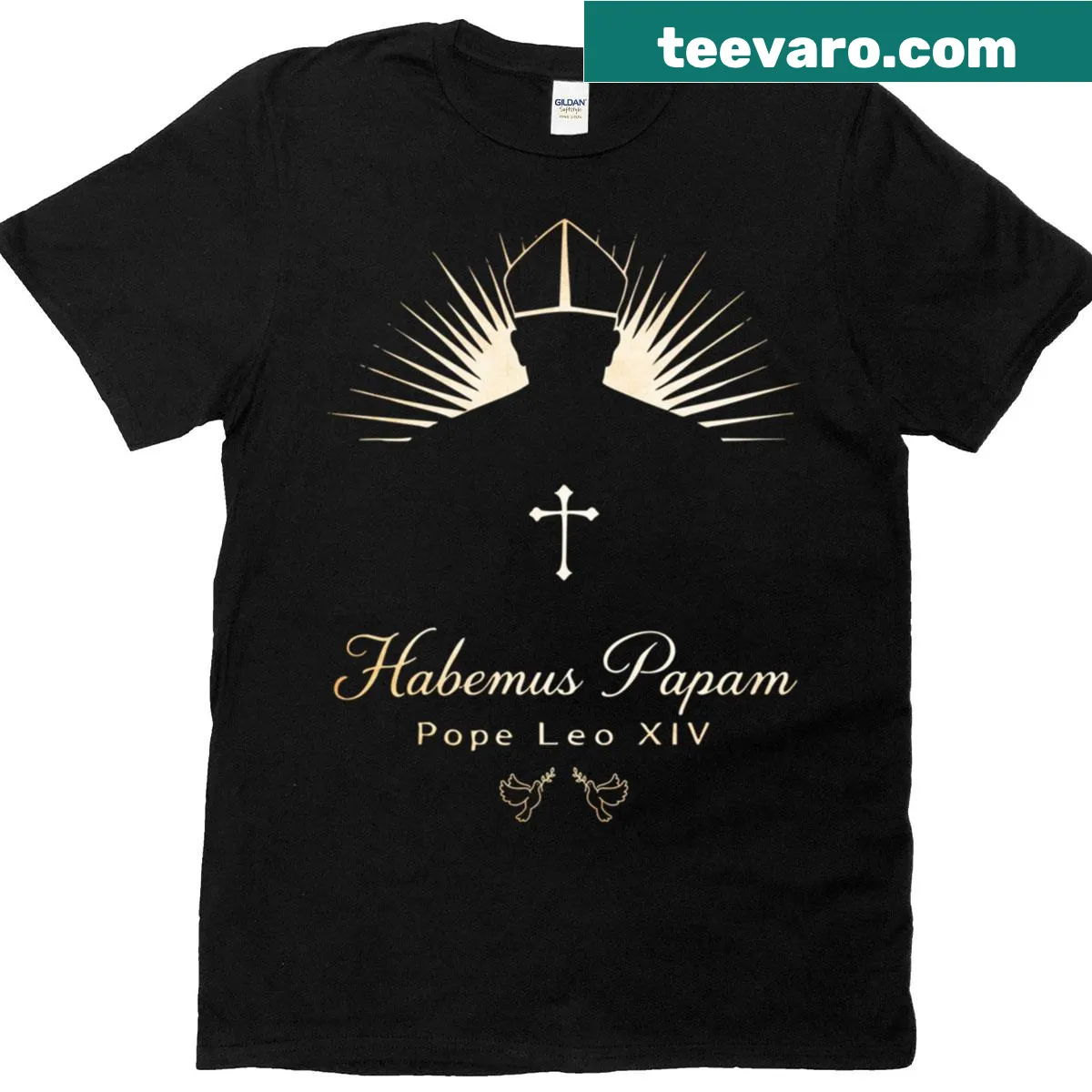 Silhouette of Pope Leo XIV with 'Habemus Papam' text — on a men's t-shirt