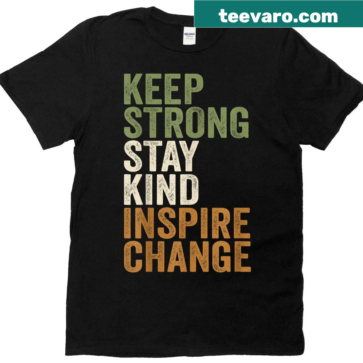 Vintage Motivational t-shirt with Keep Strong Stay Kind message — on a men's t-shirt