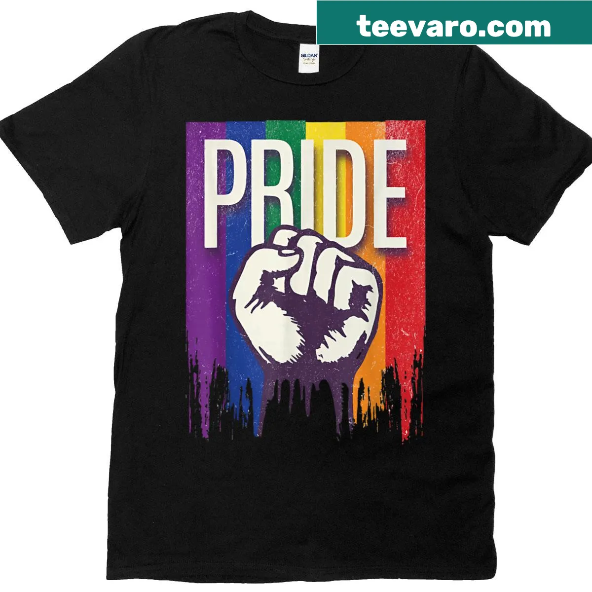 Pride flag design celebrating LGBTQ+ rights on a T-shirt — on a men's t-shirt