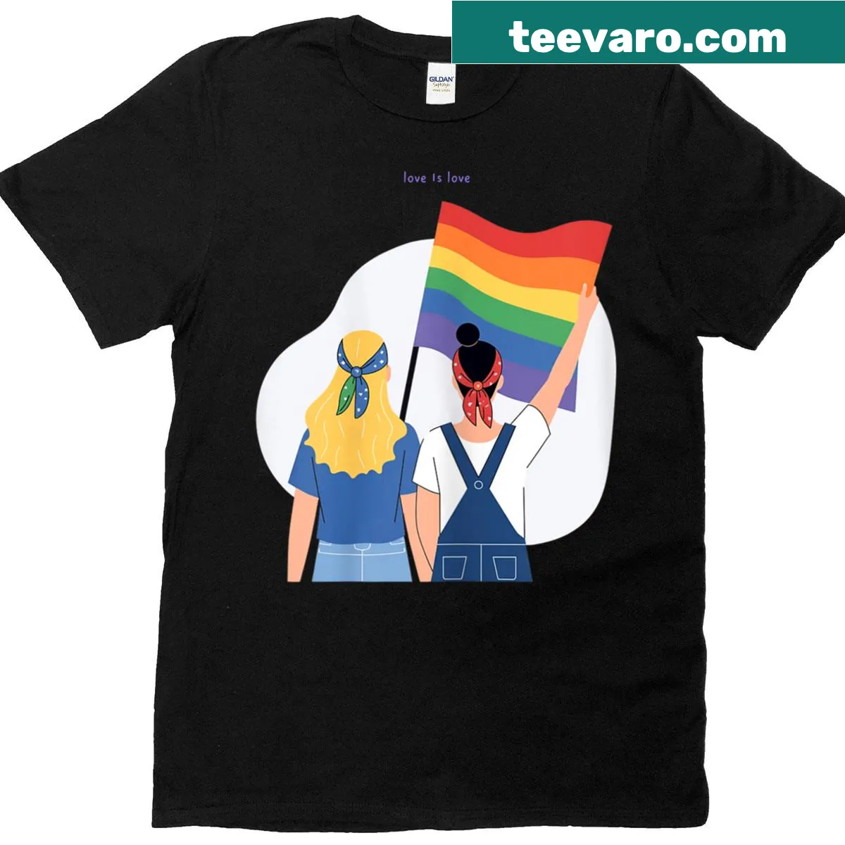 Graphic design emphasizing love and equality for women in LGBTQ+ rights — on a men's t-shirt