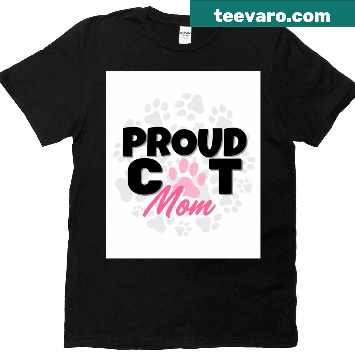 Oversized t-shirt with bold pink and black cat mom typography — on a men's t-shirt