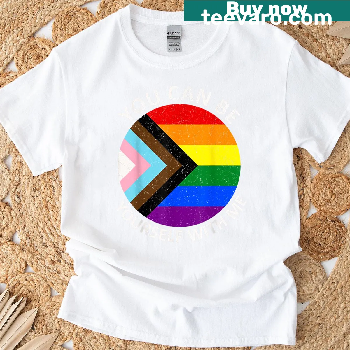 Rainbow equality flag T-shirt with the message Be Yourself — on a men's t-shirt