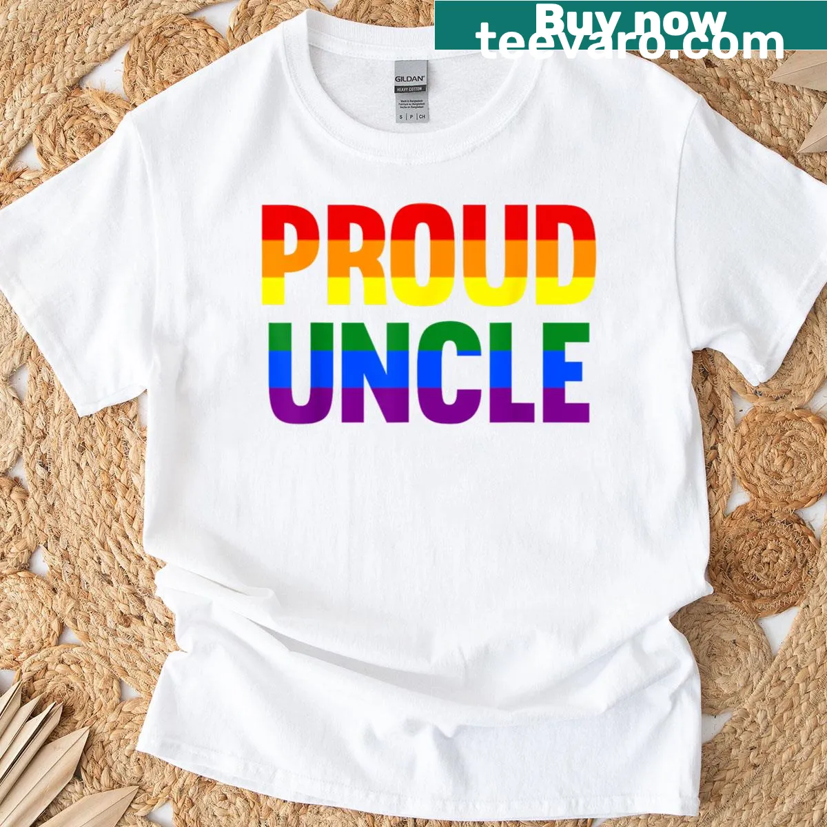 T-shirt with the phrase 'Proud Uncle' in bold letters — on a men's t-shirt