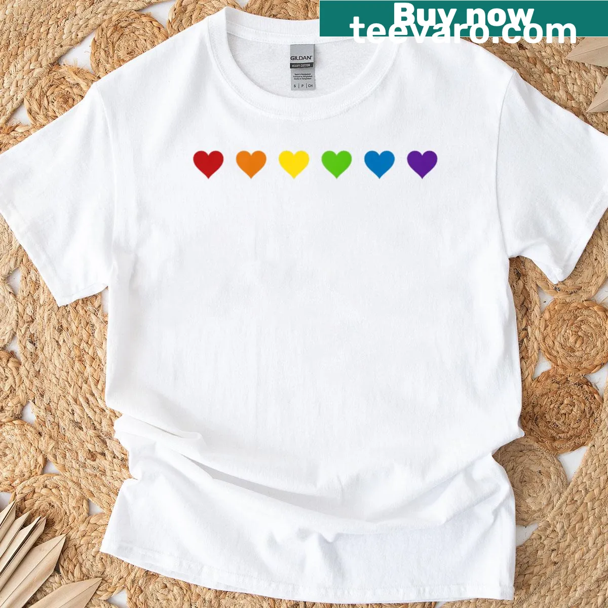 Raglan tee featuring rainbow hearts and the phrase 'Love Knows No Borders' — on a men's t-shirt