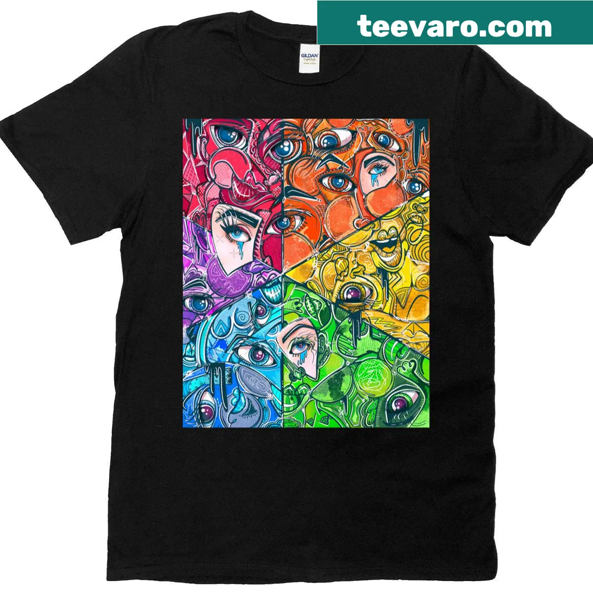 Cubism faces in a rainbow pattern on a stylish t-shirt — on a men's t-shirt