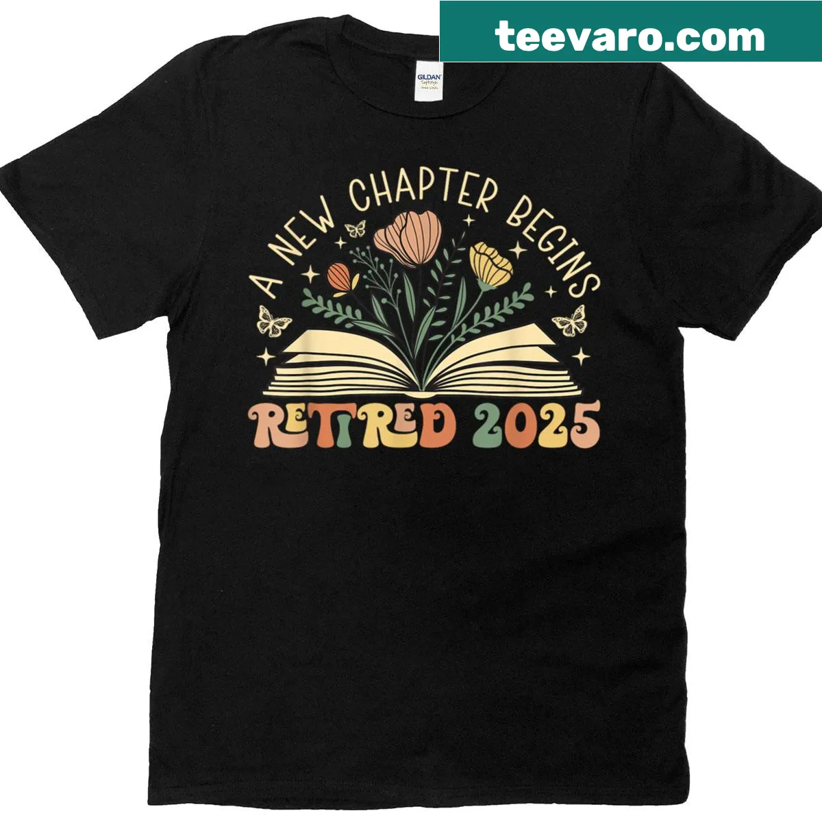 Retirement T-shirt celebrating teachers with 'Retired 2025' text — on a men's t-shirt