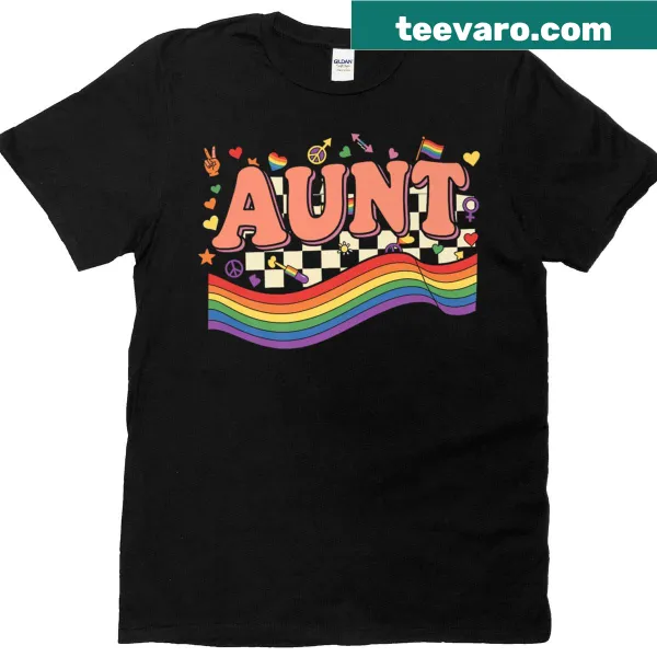 Retro rainbow graphic t-shirt for LGBTQ+ aunts