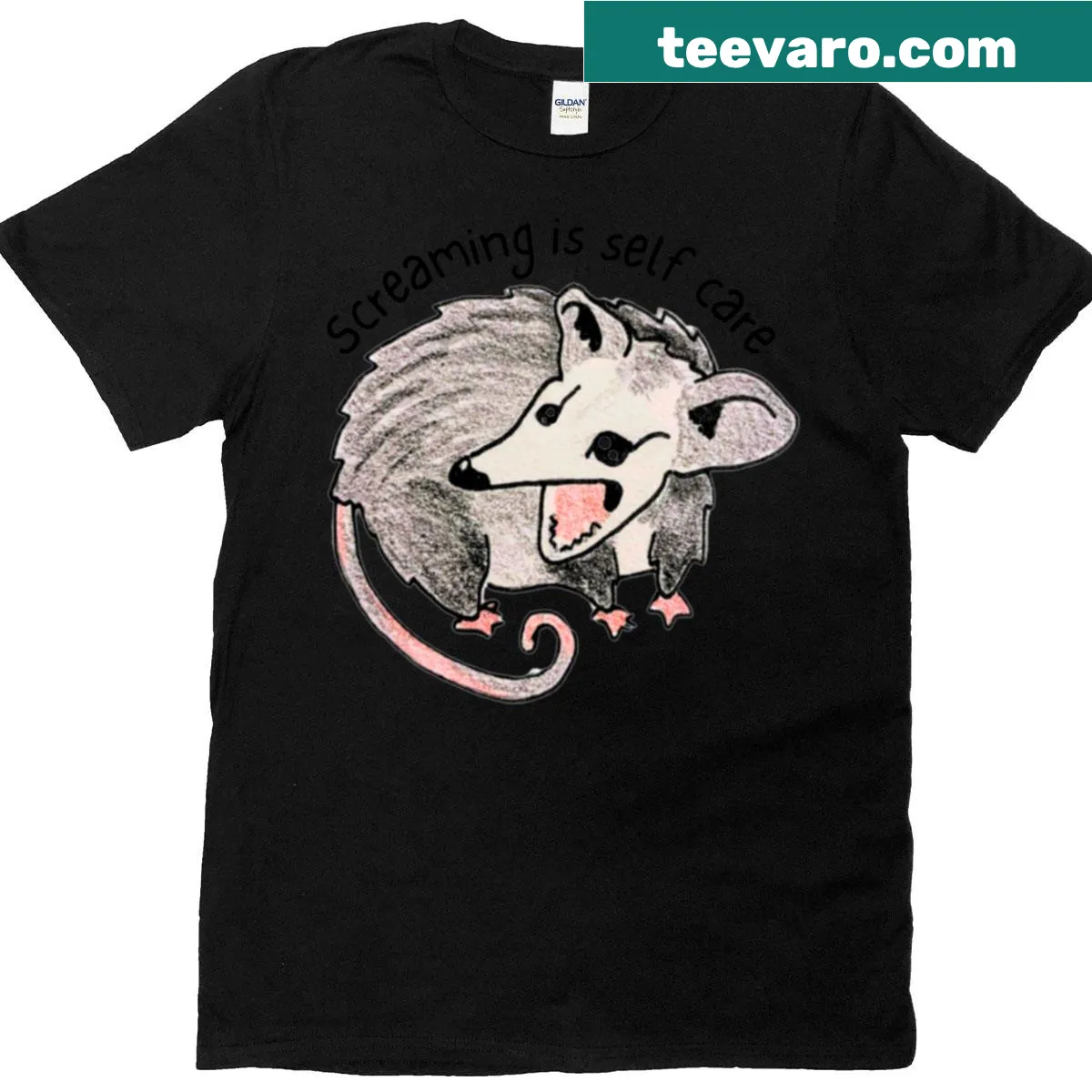 Oversized T-shirt with Screaming Is Self Care text design — on a men's t-shirt