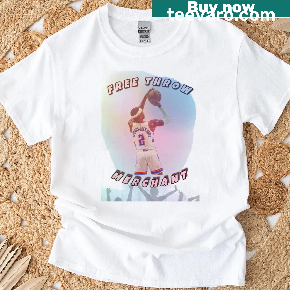 Illustrated t-shirt celebrating Shai's free throw skills — on a men's t-shirt