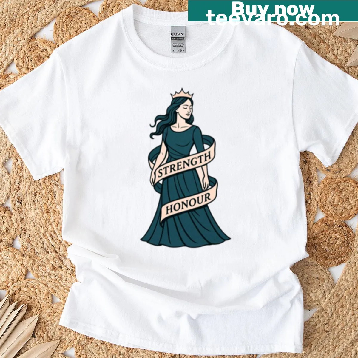 Empowering t-shirt with the phrase 'She Is Clothed In Strength And Honour' — on a men's t-shirt