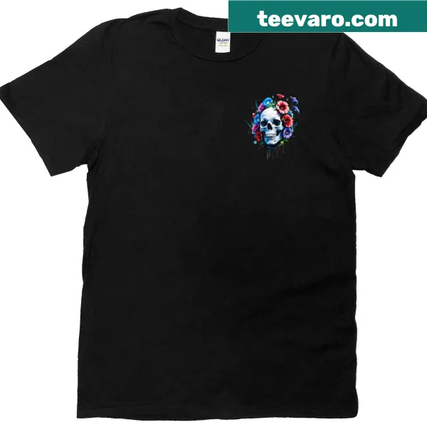 Gothic floral skull art T-shirt with detailed illustration
