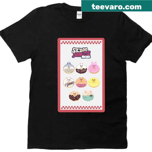Oversized T-shirt depicting a donut menu graphic with playful illustrations