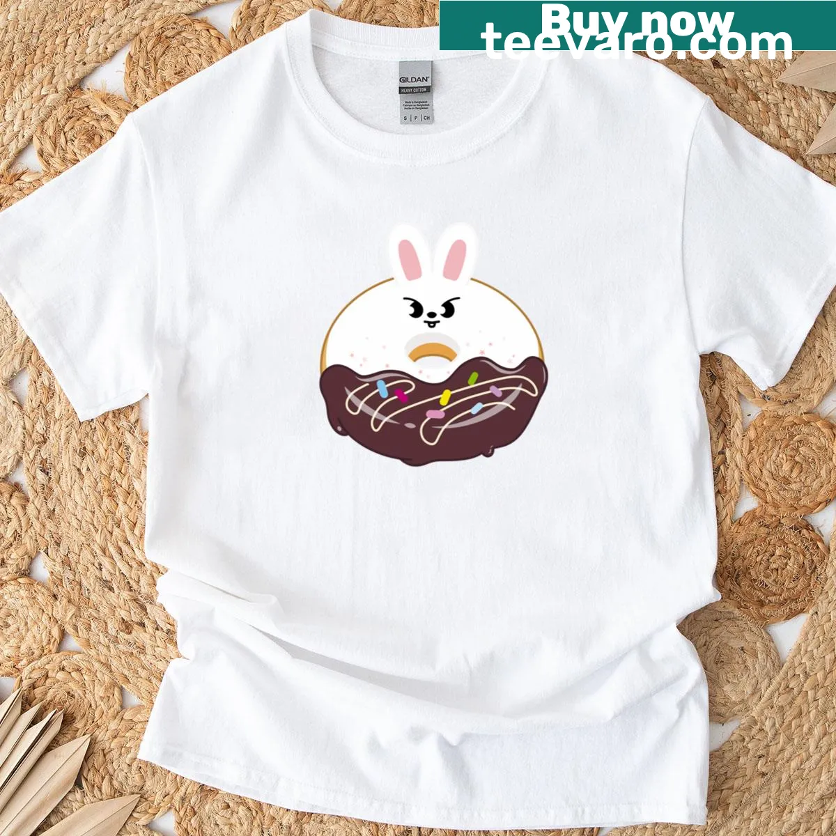 Leebit character enjoying a donut illustration — on a men's t-shirt