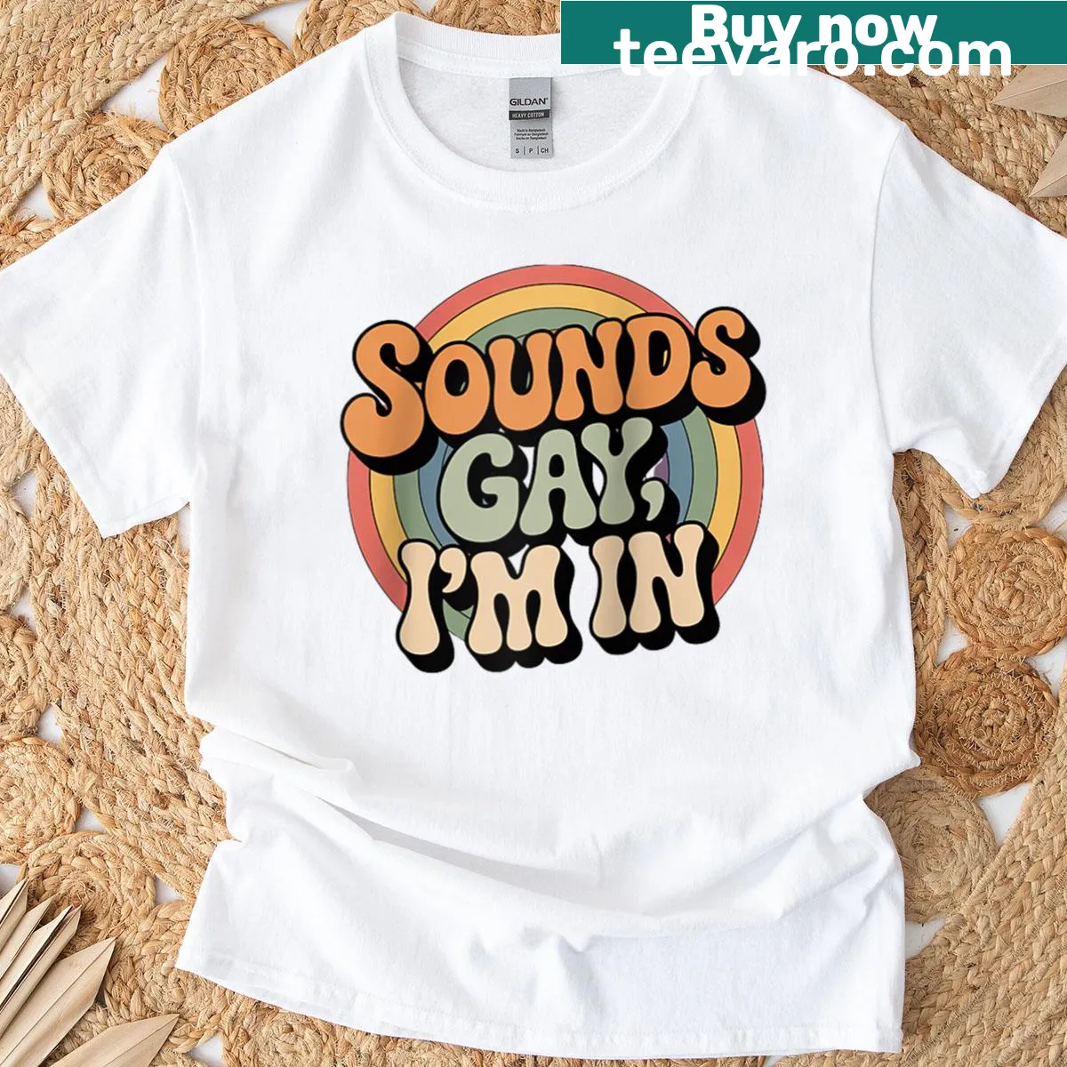 Retro LGBTQ pride raglan t-shirt with colorful graphic — on a men's t-shirt