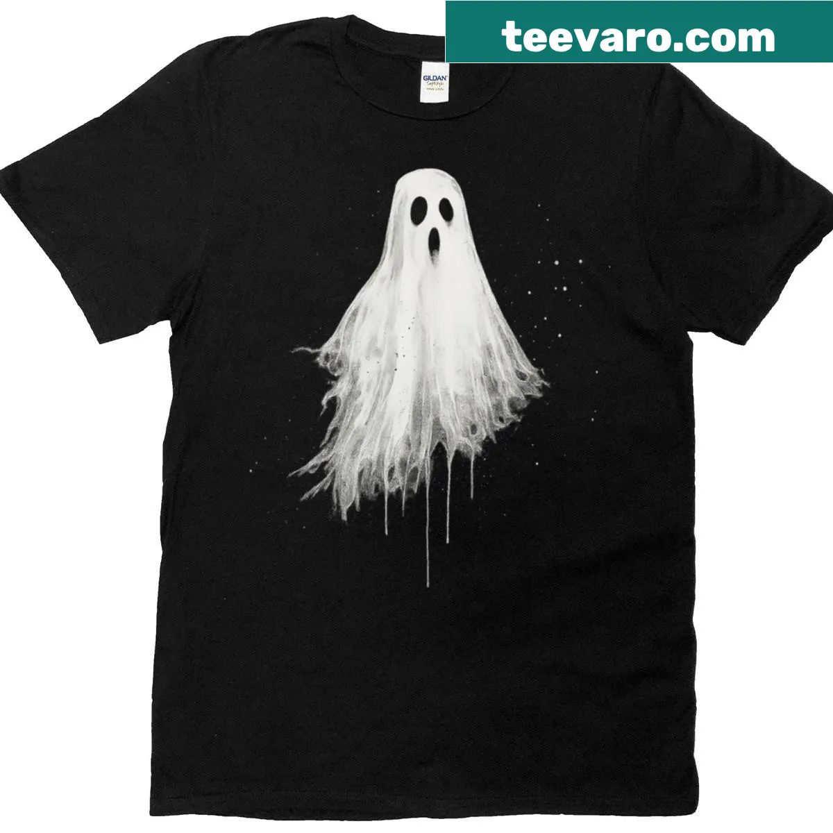 Minimalist ghost graphic T-shirt for Halloween lovers — on a men's t-shirt