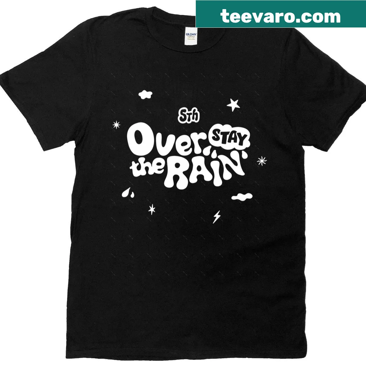 Illustrative oversized t-shirt featuring Stray Kids 'Stay Over The Rain' design — on a men's t-shirt
