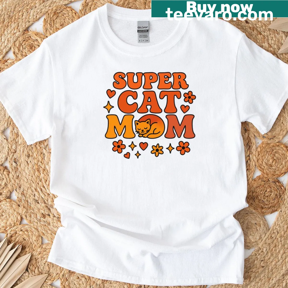 Retro 70s styled typography celebrating cat moms on a T-shirt — on a men's t-shirt