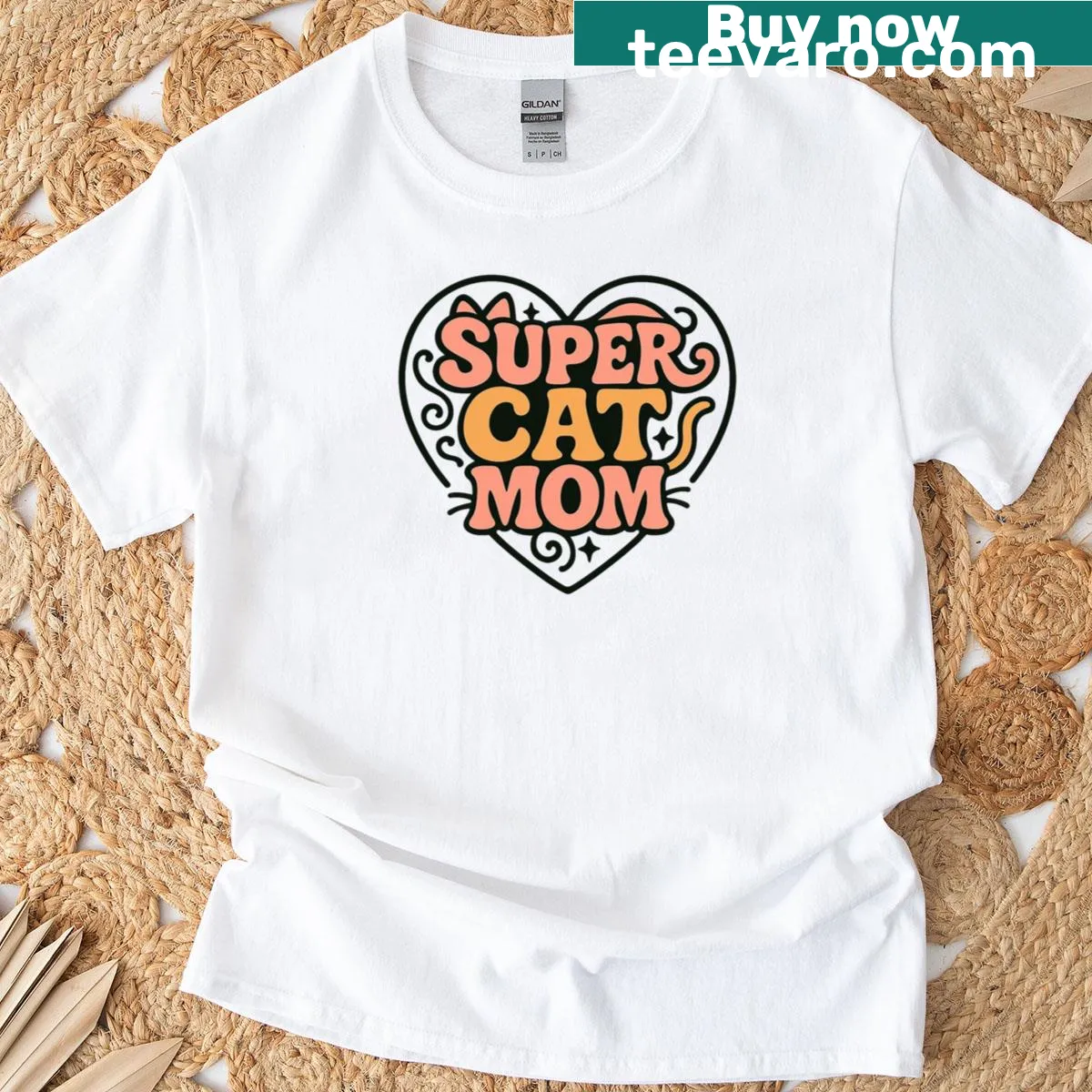 Cute heart-shaped typography celebrating cat moms on a T-shirt — on a men's t-shirt