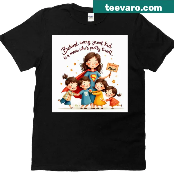 Oversized t-shirt with 'Tired But Proud' superhero mom graphic