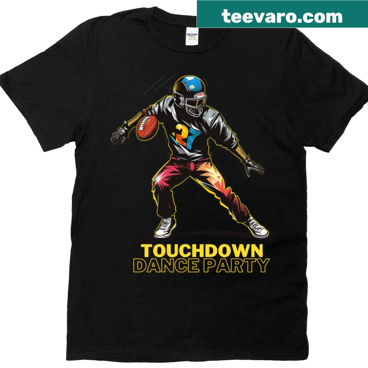 Fun Touchdown Dance Party graphic tee — on a men's t-shirt