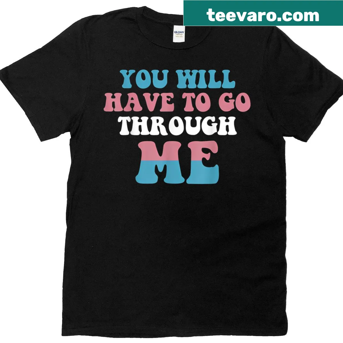 Trans Pride flag graphic tee — on a men's t-shirt