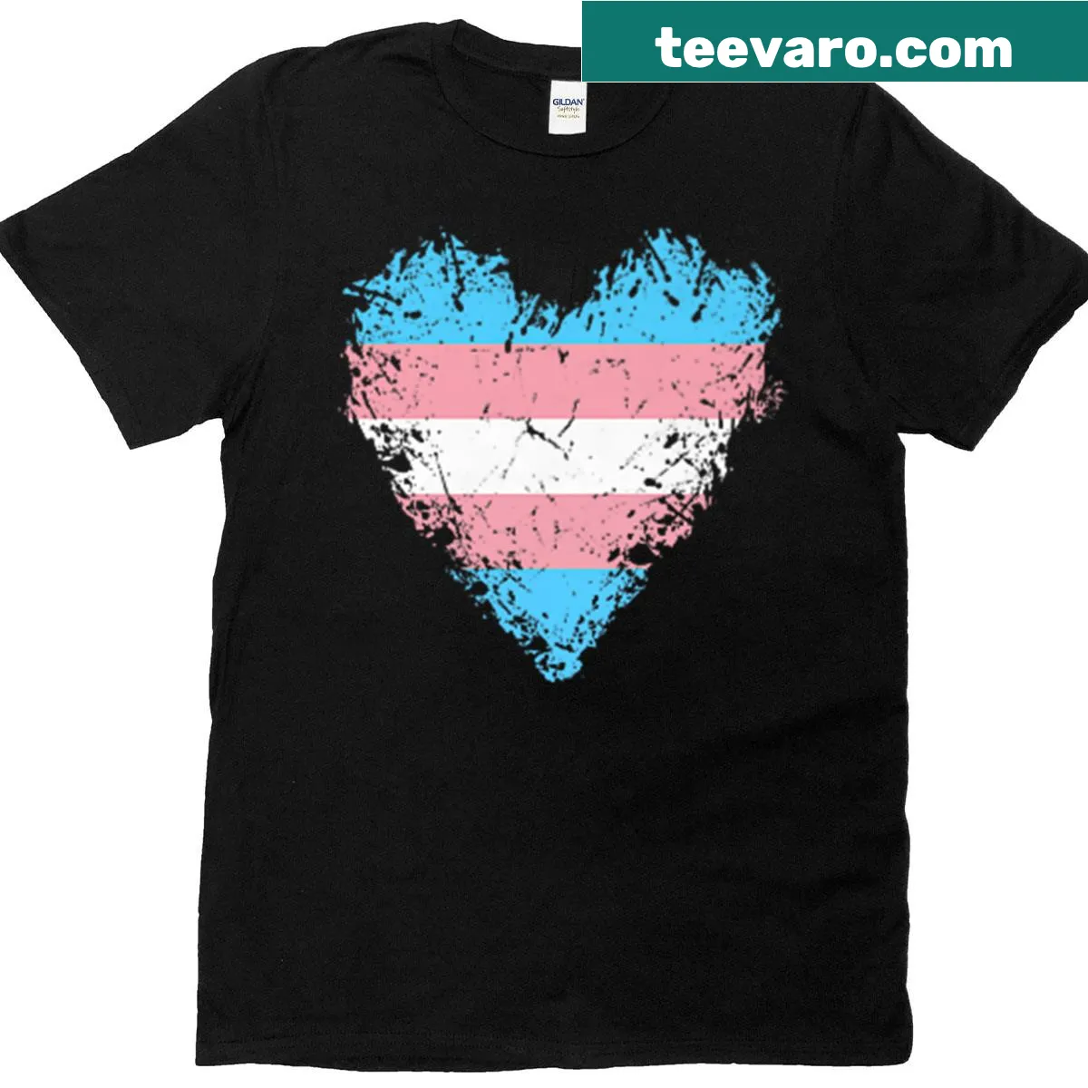 Transgender Pride heart flag graphic shirt — on a men's t-shirt