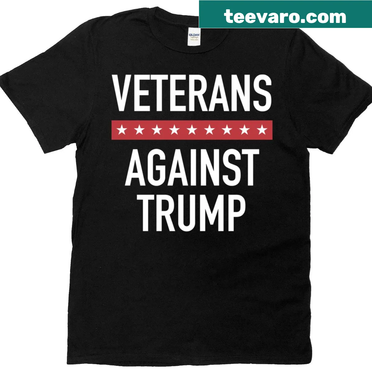 T-shirt with the phrase 'Veterans Against Trump' in bold typography. — on a men's t-shirt