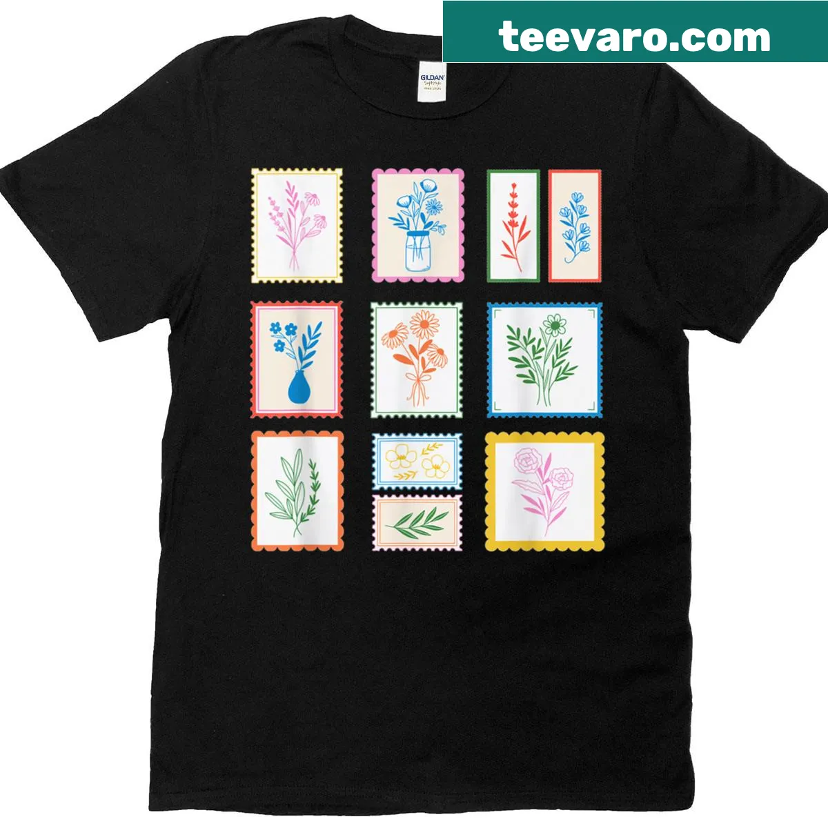 Floral stamp T-shirt advocating LGBTQ+ and transgender rights — on a men's t-shirt