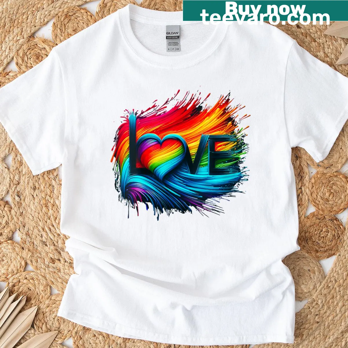 Rainbow splash graphic T-shirt celebrating Pride Month. — on a men's t-shirt