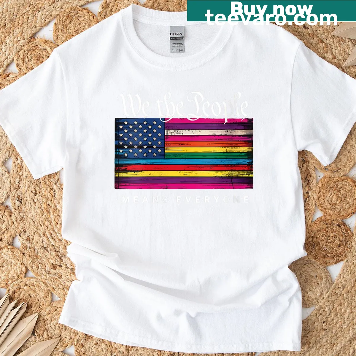 We The People Means Everyone LGBTQ Pride t-shirt with empowering message — on a men's t-shirt
