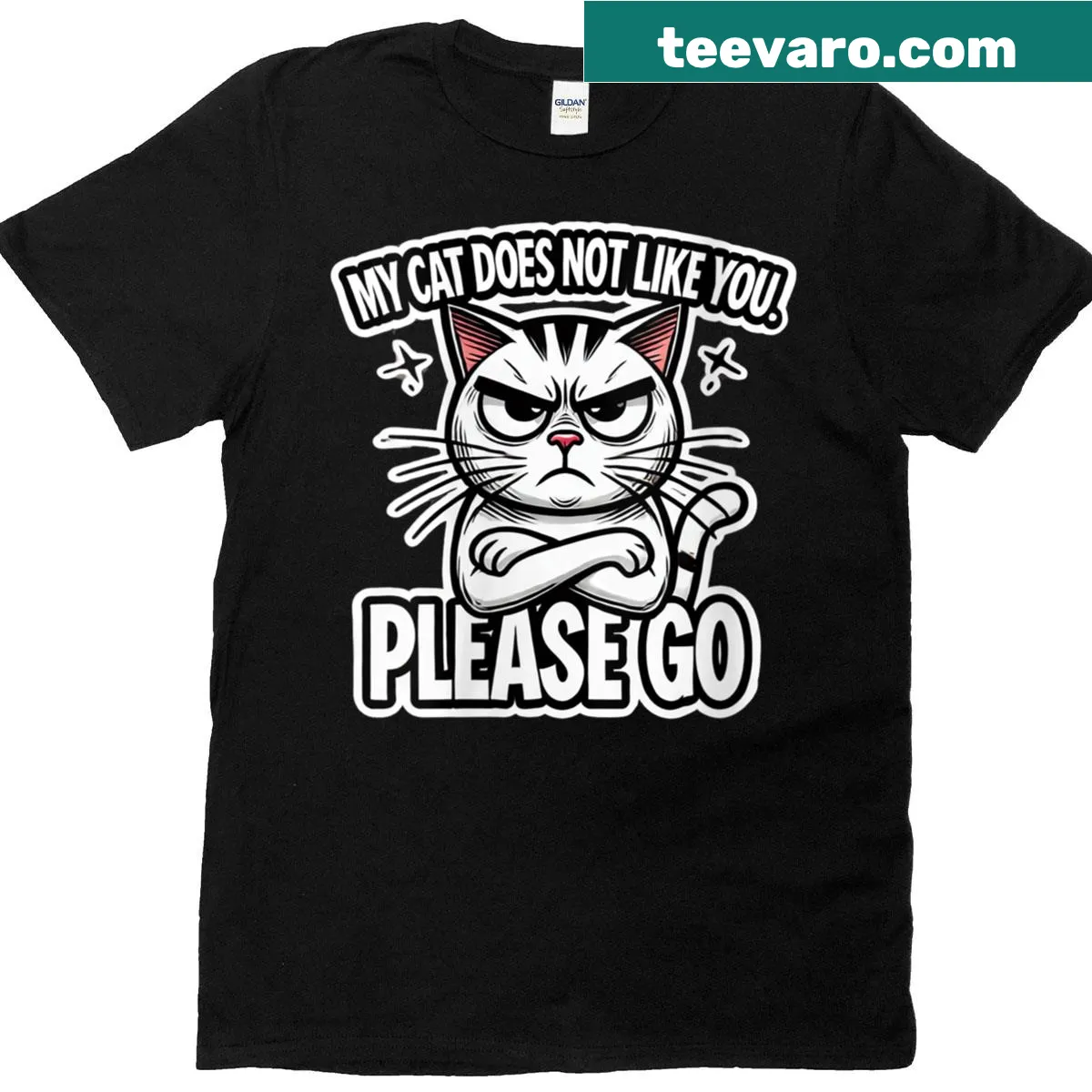 T-shirt with 'My Cat Does Not Like You' humorous message — on a men's t-shirt