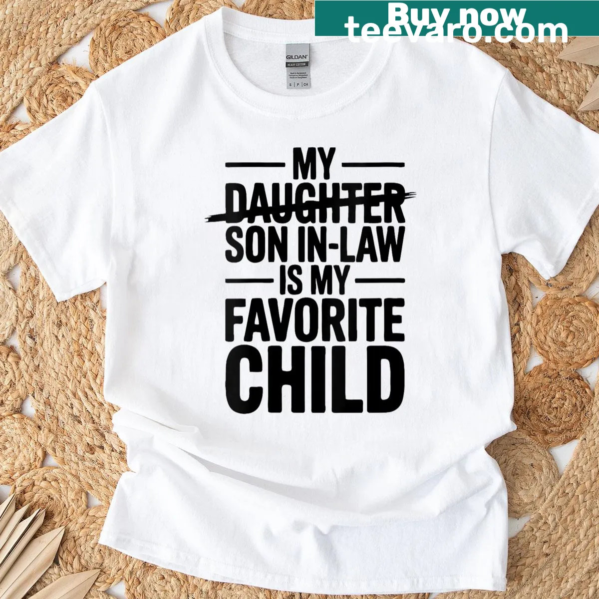 Funny family t-shirt with 'My Son In Law Is My Favorite Child' quote — on a men's t-shirt