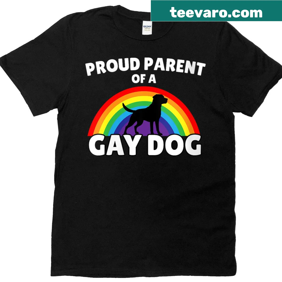 Funny shirt stating Proud Parent Of A Gay Dog — on a men's t-shirt